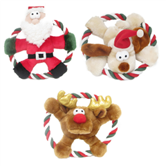 Christmas Plush and Rope Frisbee Squeaky Dog Toy by Pets at Home