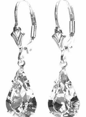 SILVER LEVER BACK EARRINGS MADE WITH SPARKLING TEARDROP SWAROVSKI CRYSTAL. HIGH QUALITY. LOW PRICES.
