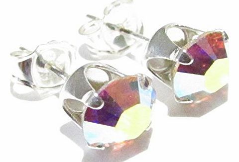 SILVER STUD EARRINGS MADE WITH SPARKLING AURORE BOREALE SWAROVSKI CRYSTAL. HIGH QUALITY. LOW PRICES.