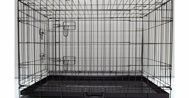 Extra Large (XL) BLACK, Fold Down Flat, Dog Cage, Two Door with Metal Tray, Crate, 42``x 28``x 30`` (107Lx 71Wx 76.5Hcm)