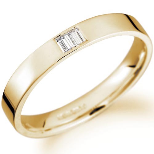 3mm Baguette Diamond Set Wedding Band In 9 Carat Yellow Gold