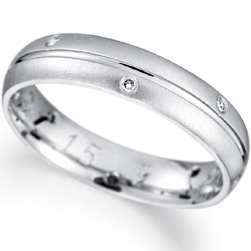 4mm Diamond Set Groove Court Wedding Band In 18 Carat White Gold