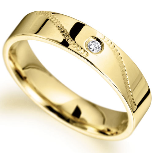 4mm Diamond Set Millgrain Wedding Band In 18 Carat Yellow Gold