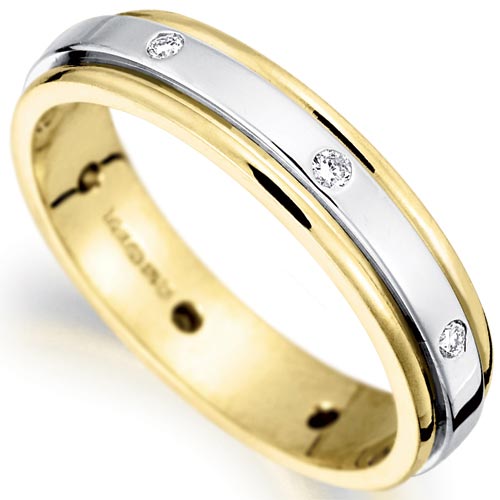 4mm Diamond Set Wedding Band In 18 Carat Yellow and White Gold