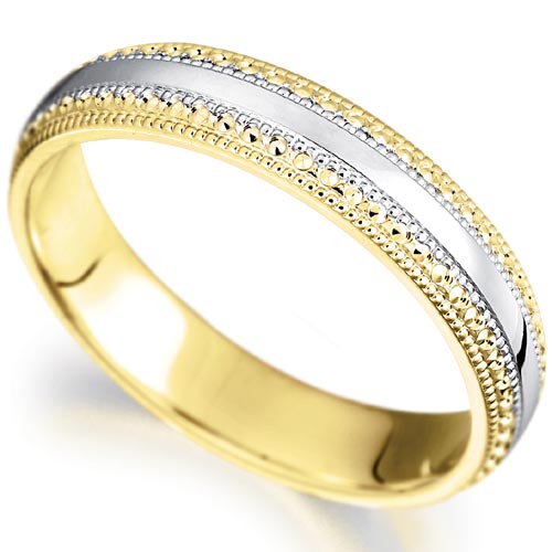 4mm Millgrain Effect Wedding Band In 18 Carat Yellow and White Gold