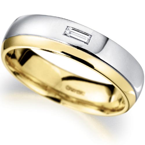 5mm Baguette Diamond Set Court Wedding Band In 18 Carat Yellow and White Gold
