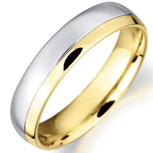 5mm Court Wedding Band In 9 Ct Yellow and White Gold