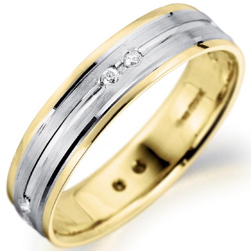 5mm Diamond Set Groove Wedding Band In 18 Carat Yellow and White Gold