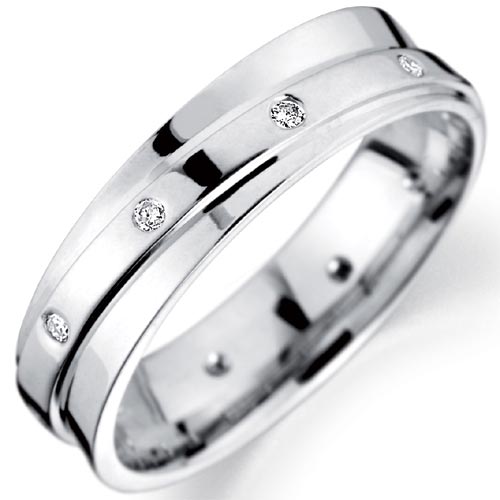 5mm Diamond Set Grooved Wedding Band In 18 Carat White Gold