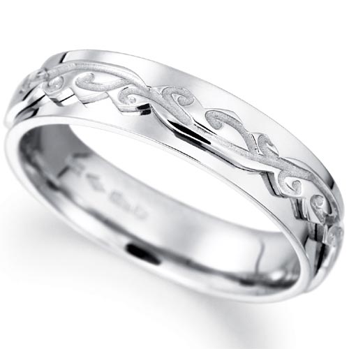 5mm Engraved Cut Out Wedding Band In 18 Carat White Gold