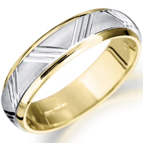 5mm Grooved Wedding Band In 18 Carat Yellow and White Gold