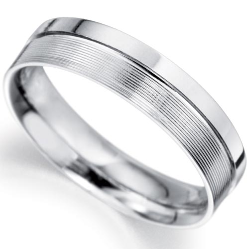 6mm Grooved Effect Wedding Band In 18 Carat White Gold