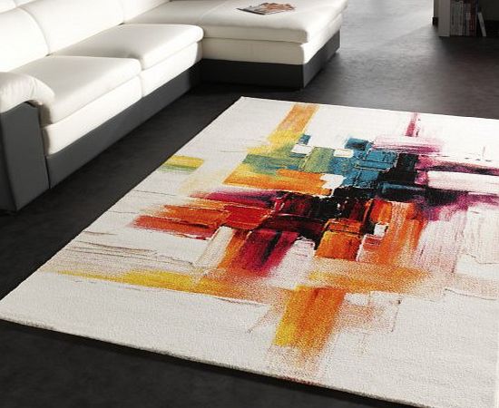 PHC Rug Modern Canvas Look Designer Carpet in Cream Colourful Brushed, Size:160x230 cm