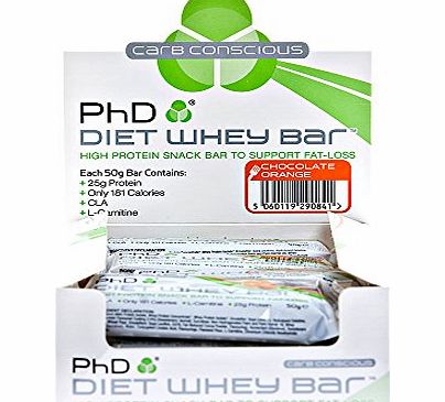 PhD Diet Whey Bar Chocolate Orange 50 g (Pack of 12)