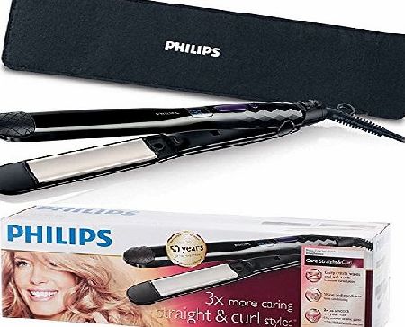 Philips Care Straight and Curl Straightener with Ionic Care and Ceramic Plates - Create Waves and Soft Curls - 3x More Caring