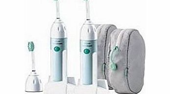 Sonicare CleanCare HX5910 Power Toothbrush with Quadpacer ***Twin Pack*** (2 Handles, 3 Standard brush heads, 2 Charger bases, amp; 2 Travel cases) PREMIUM EDITION