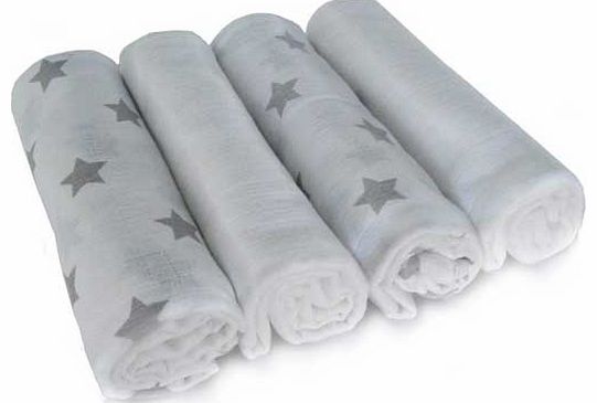 Muslin Swaddle 4 Pack - Silver Star