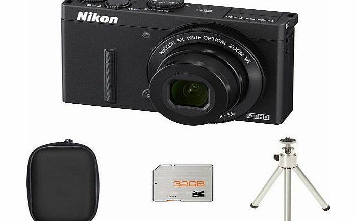 Picsio Nikon COOLPIX P340 Digital Camera - Black   Case   32GB Card   Tripod (12.2 MP, 5x Optical Zoom) 3.0 inch LCD