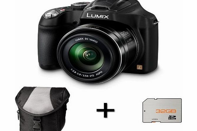 Picsio Panasonic Lumix DMC-FZ72 Digital Camera - Black   Case and 32GB Memory Card (16.1MP, 60x Optical Zoom) 3.0 inc LCD
