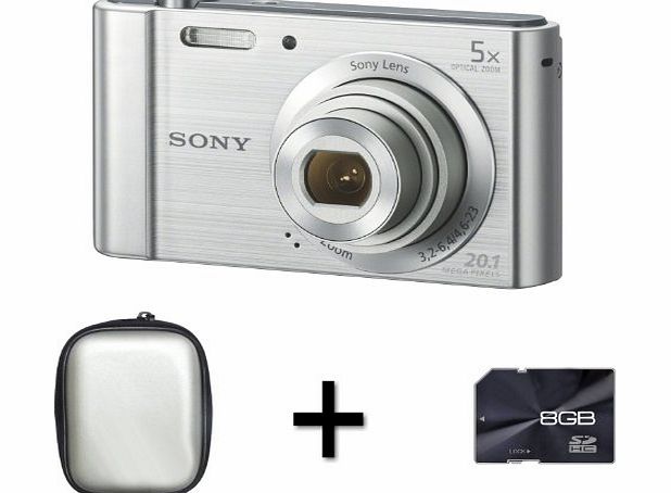 Picsio Sony DSCW800 Digital Camera - Silver   Case and 8GB Memory Card (20.1MP, 5x Optical Zoom) 2.7 inch LCD
