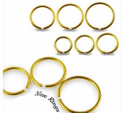 Piercing Boutique Gold Anodised Ear, Eyebrow, Nose Stud Hoop Ring 0.8mm (20g) x 7mm Diameter One Piece