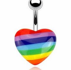 Piercing Boutique Surgical Steel Belly Bar With Acrylic Heart 1.6mm (14 gauge) x 10mm Length - Rainbow (see other listings for more shapes)