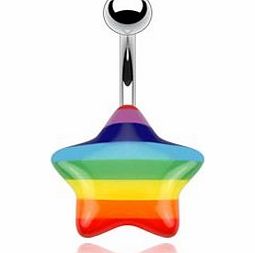 Piercing Boutique Surgical Steel Belly Bar With Acrylic Star 1.6mm (14 gauge) x 10mm Length - Rainbow (see other listings for more shapes)