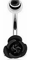 Surgical Steel Flower / Rose Design Belly Bar 1.6mm (14 gauge) x 10mm Length - One Piece - Black