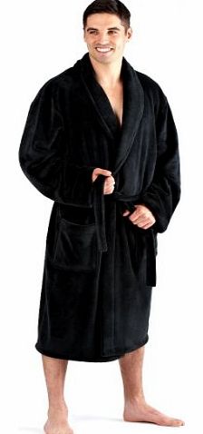 Mens Luxury Soft Coral Fleece Dressing Gown, Black, X Large