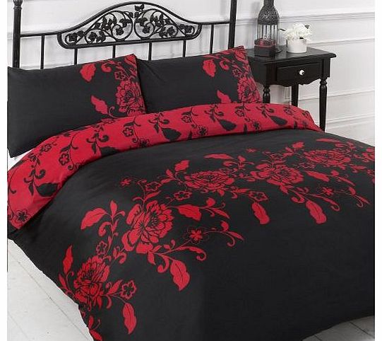 Pin Mill Savoy Red Black Scroll Reversible King Size Duvet Quilt Cover Bedding Set