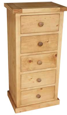 pine 5 Drawer Chest of Drawers Wellington Cottage