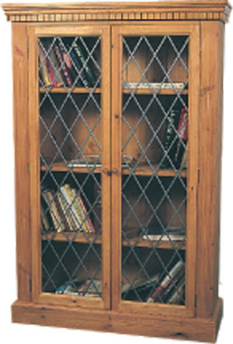 PINE BOOKCASE 2DOOR LEADED LIGHT