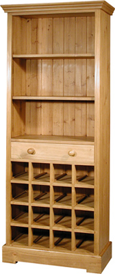 pine BOOKCASE WITH WINE RACK 72.5inx29.5in