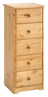pine Chest of Drawers 5 Drawer Narrow Balmoral