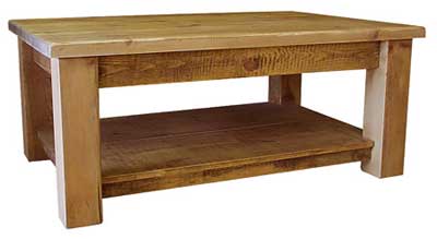 pine COFFEE TABLE WITH SHELF ROUGH SAWN