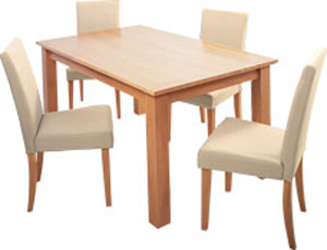 pine DINING TABLE AND 4 CHAIRS UPHOLSTERED