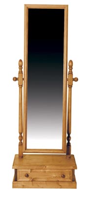 PINE MIRROR CHEVAL BEVEL AND DRAWER