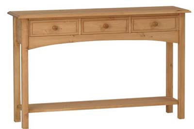 PINE SIDE TABLE LG 3 DRAWERS