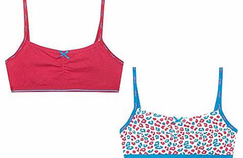 Kids Girls Pack Of Two Pink And Blue Leopard Print Crop Tops Age 13