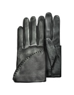 Pineider Womens Black Short Nappa Gloves w/ Silk