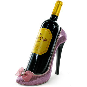 PINK Glitter Stiletto Shoe Wine Bottle Holder