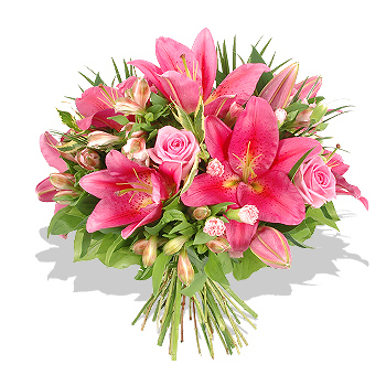 Pink Lilies and Roses   Free Vase! - flowers