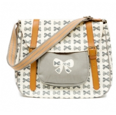 Pink Lining Flutter By Satchel Bag - Gray Bows