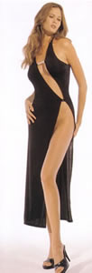 Long Halter Dress With Front Curvey Wide Split- Black- One Size