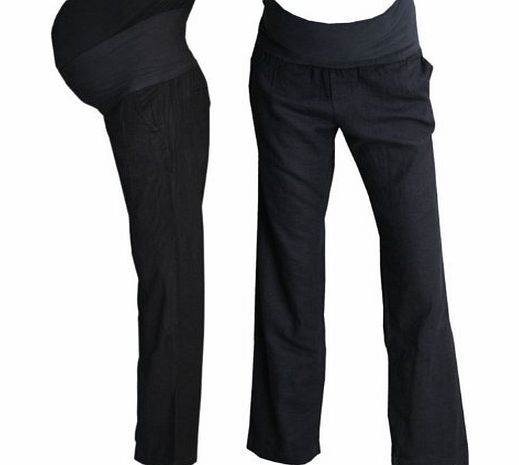 Black Linen Maternity Pregnancy Clothing Over Bump Trousers 31`` Inner Leg (22)