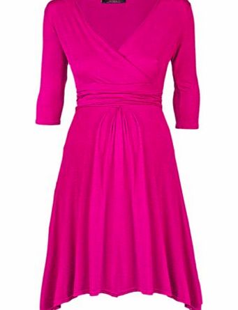 Pink Pixie Maternity Dress Smart Casual V Neck Soft Stretch Day Office or Evening in Black or Cappuccino colour. (Small, Hot Pink)
