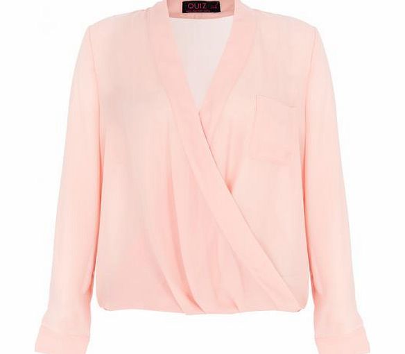 PINK Wrap Front Long Sleeve Blouse