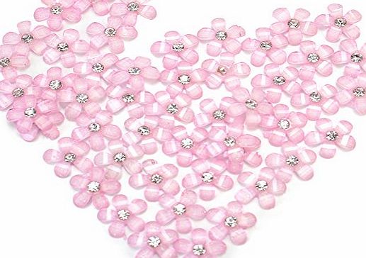 Pinzhi 50x Rhinestone Decor Flower Design Pink Nail Art Tips Beauty Manicure Accessory