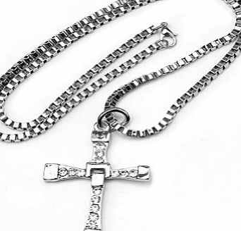 Pinzhi Fashion Furious Brave Mens Cross Pendant Necklace Chain Crystal Silver 24`` Cool