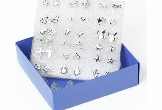 Pinzhi One Set of 18 Pairs Lovely Mixed Different Shape Silver Resin Stud Earrings Hot